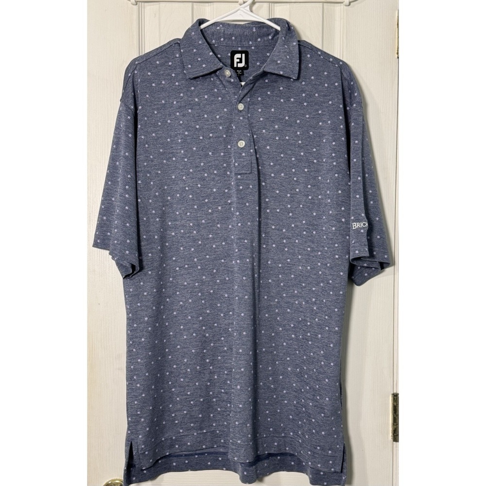 FJ Men's Blue Polo With Purple Floral Print Short Sleeve Large Foot Joy